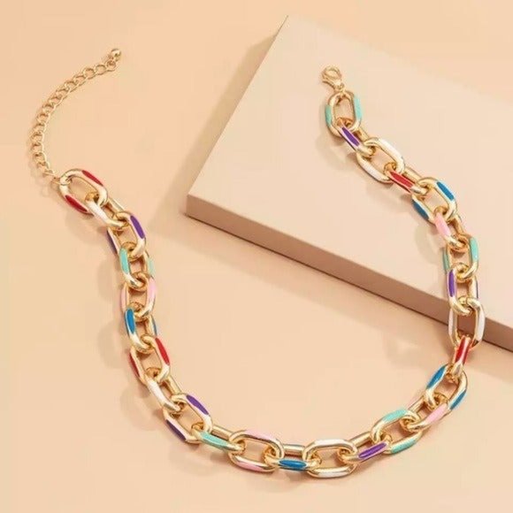 COPY - Necklace & Bracelet set chain gold rainbow retro boho bohemian multicolo… - Picture 5 of 10